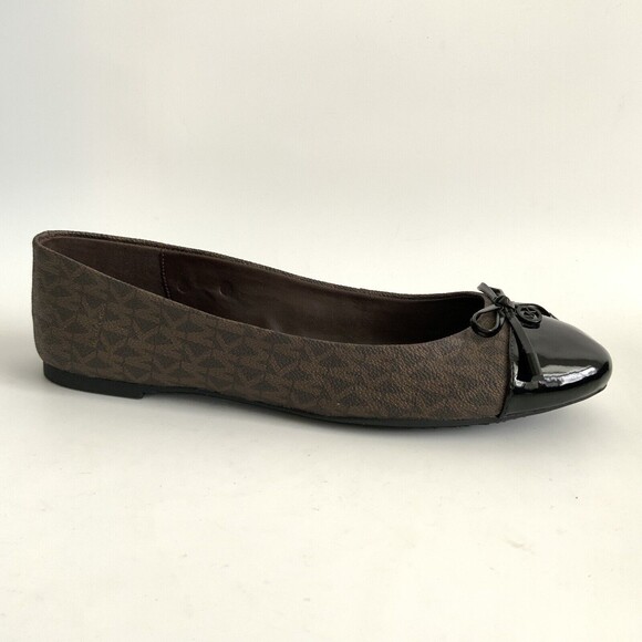 Michael Michael Kors Flats Size 10M Brown Monogrammed Cap-toe Bow Front Ballet - Picture 2 of 11